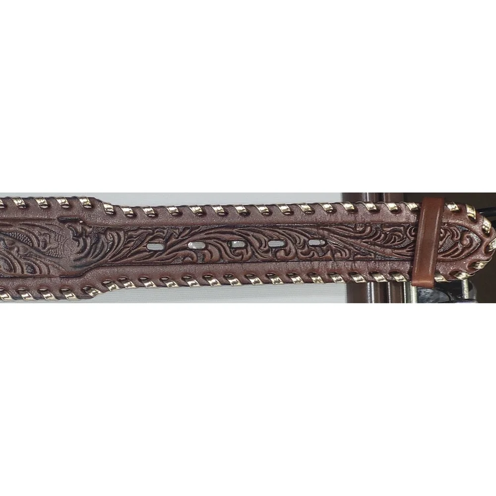 Tooled Leather Belt Women Brown Good LOREN Personalized Western Floral Vintage